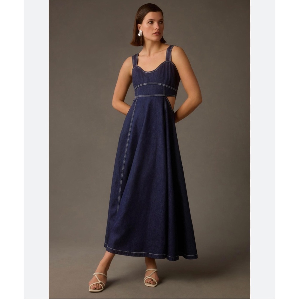 Aureta x Anthropologie Corset Denim Cutout Long Dress Size Medium (M)